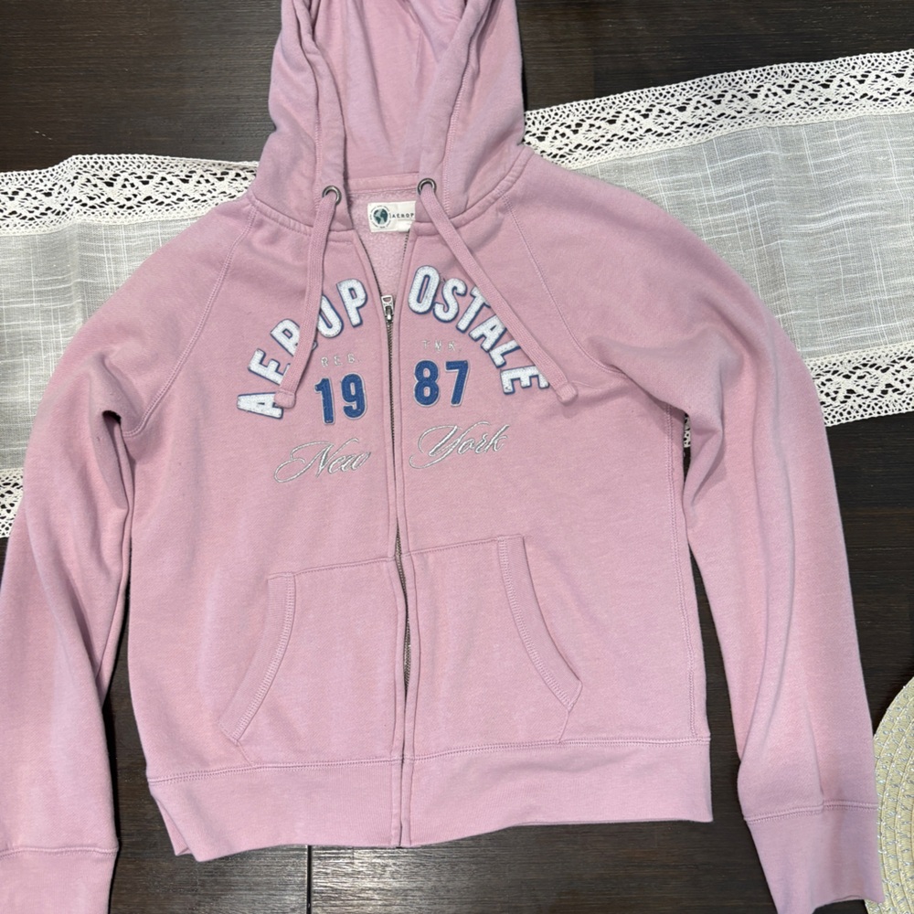 Aeropostale  1986 Light Pink Hoodie with Blue Accents